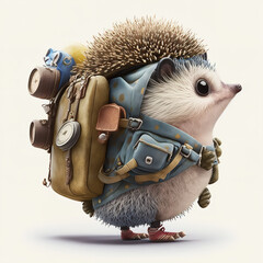 Sticker - cute hedgehog adventure backpack Generative AI