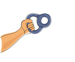 Poster - single continuous line drawing bodybuilder hand holding kettlebell. weight. athlete with kettlebell 