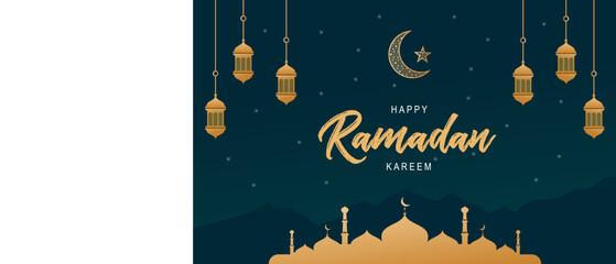 Wall Mural - Greet Ramadan Kareem with Islamic lantern background.