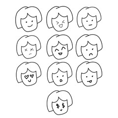 set funny cartoon face vector line art. sticker line art colorable with some facial expressions. suitable for personal sticker or content social media