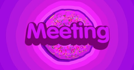 Poster - Purple Tunnel of Concentric Doughnuts with Meeting text. Cartoon animation.