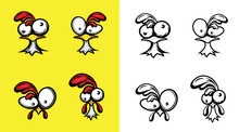 Confused Crazy Chicken Head Illustration Set