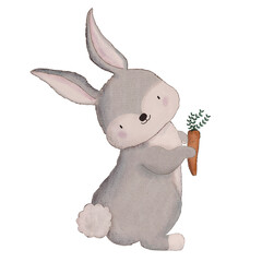  rabbit with carrot cute illustration grey bunny 