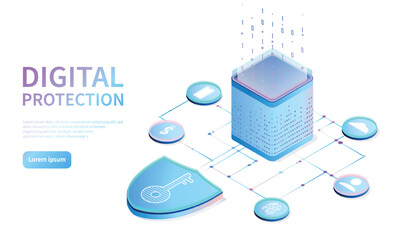 Poster - digital protection mechanism light. modern technologies and digital world. gadgets and devices, cybe