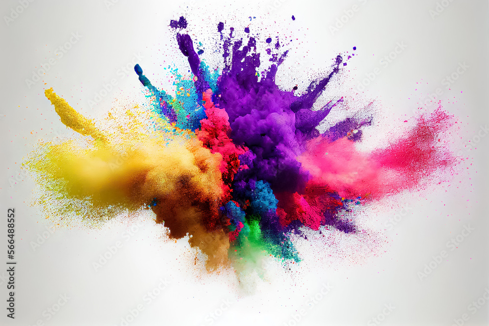 colorful rainbow holi paint color powder explosion isolated white wide ...