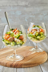 Wall Mural - Salad of smoked salmon with cucumber and cream cheese