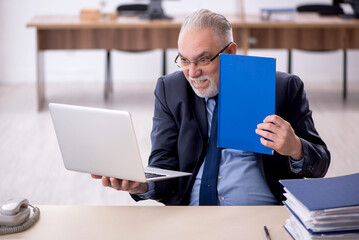 Old male employee working in the office