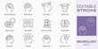 Neurology icons, such as Alzheimer, Parkinson, insomnia, epilepsy and more. Editable stroke.