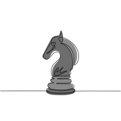 Poster - Single continuous line drawing horse knight chess logo isolated on white background. Chess logo for web site, app and print presentation. Creative art concept. One line draw design vector illustration