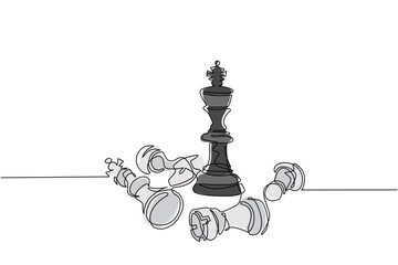 Poster - Single one line drawing leader success concept. Hand drawn queen chess figure as symbol of leadership. Successful challenge isolated. Modern continuous line draw design graphic vector illustration
