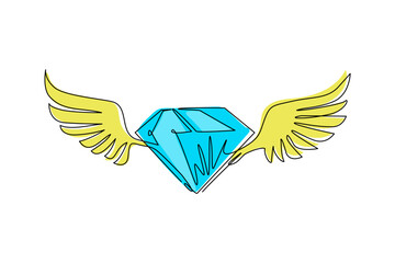 Poster - single continuous line drawing winged diamond for jewelry, royalty, boutique, hotel, heraldic and fa