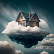 An image of a home floating on clouds