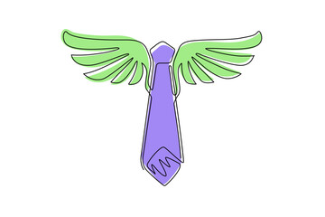 Poster - Continuous one line drawing fly tie with wings icon. Winged tie based concept logo. Business symbol, playful tie flat isolated banner poster card. Single line draw design vector graphic illustration