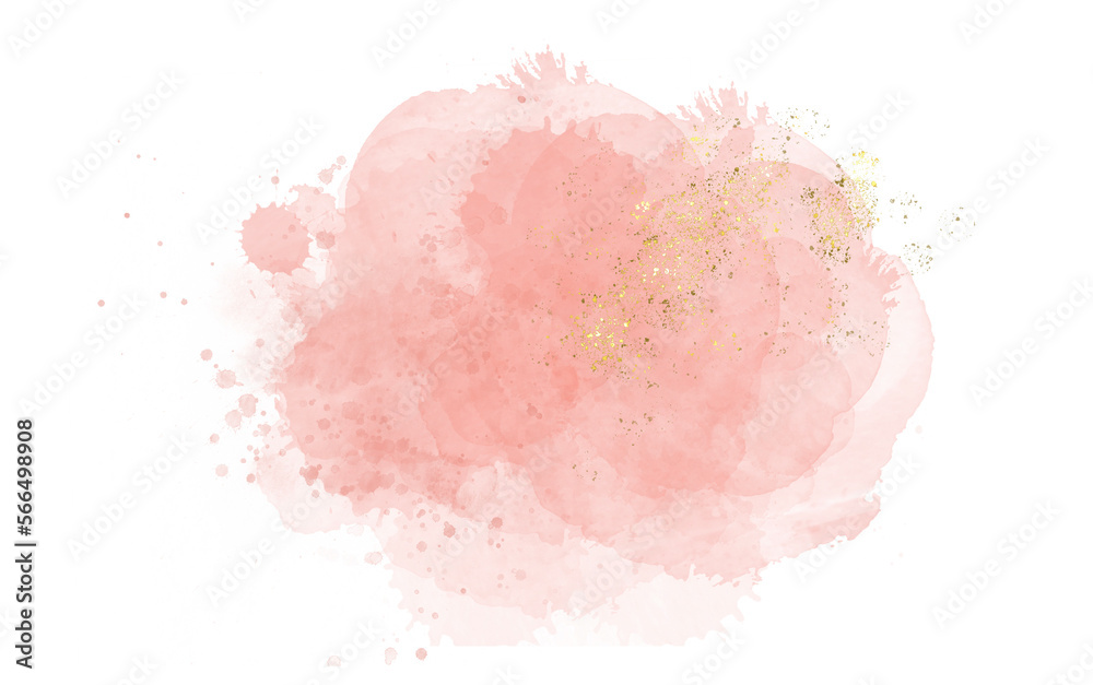 Pastel rose or pink watercolor brush stroke splash with luxury golden ...