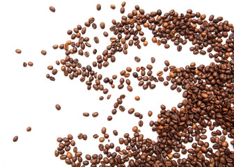 Wall Mural - Roasted coffee beans isolated on white background.