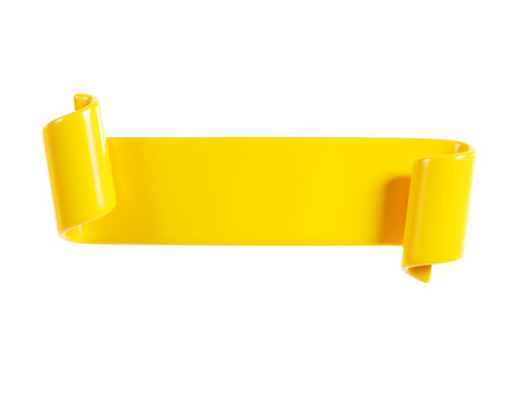 Ribbon text banner 3d render - yellow glossy rolled double tape for sale or promotion message.