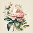 Watercolor peonies illustration. Wedding invitation. Botanical art print. Ai generated