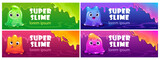 Fototapeta Dinusie - Long banners with cute cartoon jelly monsters