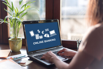 Wall Mural - Online banking concept on a laptop screen