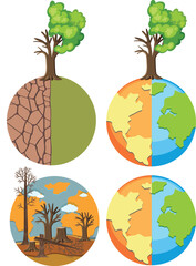 Wall Mural - set of earth with global warming crisis