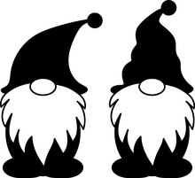 Gnomes, Vector Icons. Gnomes In A Hat And With A Black Beard. Can Be Used As A Logo, Icon.