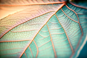 Wall Mural - leaf texture pattern, leaf background with veins and cells macro photography, translucent with light pastel colors