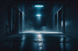 © jim - Science fiction interior scene- sci-fi corridor render scene with neon lights and smoke created with Generative AI technology
