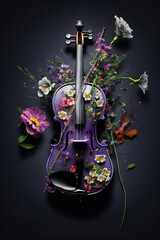 Violin decorated with flowers, Geige mit Blumen verziert