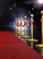 Wall Mural - Red carpet night illuminated with flashes. 3D illustration