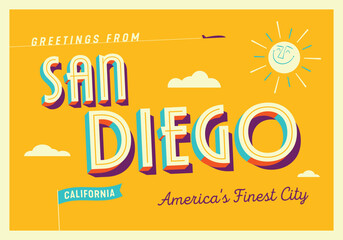 Greetings from San Diego, California, USA - America's Finest City - Touristic Postcard.