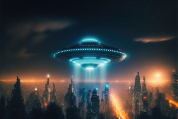 Wall Mural - ufo over the city made with generative ai