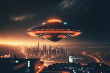 Wall Mural - ufo in the night made with generative ai