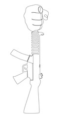 Poster - One continuous line of hand holding a Machine Gun by the barrel. Thin Line Illustration vector concept. Contour Drawing Creative ideas.