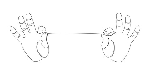 Poster - One continuous line of two hand holding a string. Thin Line Illustration vector concept. Contour Drawing Creative ideas.