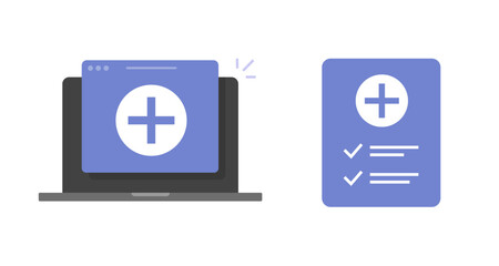 Poster - Medical diagnosis list icon vector simple pictogram, medicine paper checklist prescription results form graphic design, online electronic digital internet health care patient test on computer clipart