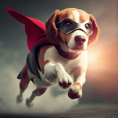 Beagle dog as a superhero, Generative AI