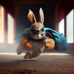 Little brave rabbit as a superhero, Generative AI