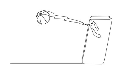 Poster - Animated self drawing of continuous line draw basketball player shooting ball out of screen. Online basketball games. Smartphone applications. Mobile basketball. Full length single line animation