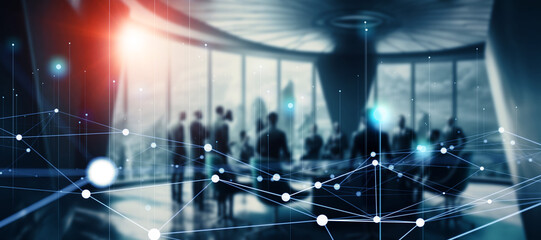 Aufkleber - Group of people in the office and communication network concept. Wide angle visual for banners or advertisements.