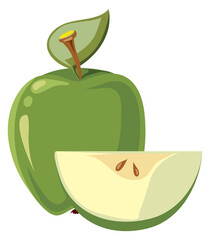 Wall Mural - Green apple. Cartoon icon. Fruit fresh slice