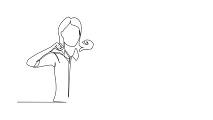 Poster - Animated self drawing of continuous line draw unhappy woman showing thumbs down gesture. Dislike, disagree, disappointment, no deal. Emotion, body language concept. Full length single line animation