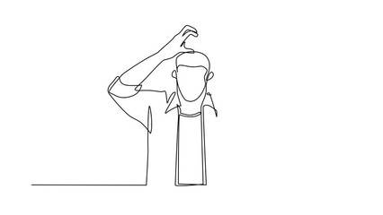 Poster - Animated self drawing of single continuous line draw young man making or gesturing heart symbol with fingers. Modern male lifestyle, healthcare, love shape concept. Full length one line animation