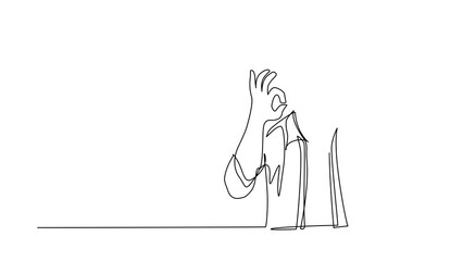 Aufkleber - animated self drawing of continuous line draw man in casual clothes gesturing ok sign. okay sign, ge