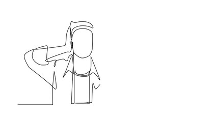 Poster - Animated self drawing of continuous line draw man covering or closing his ears with hands, making don't hear or listen gesture. Male does not want to hear or listen. Full length single line animation