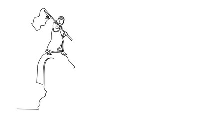 Poster - Animated self drawing of continuous line draw businessman standing on top of big horse knight chess and waving a flag. Business achievement goal, metaphor concept. Full length single line animation