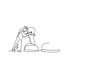 Poster - Self drawing animation of single line draw businessman push huge pawn chess piece. Business strategy and marketing plan. Strategic move in business concept. Continuous line draw. Full length animated