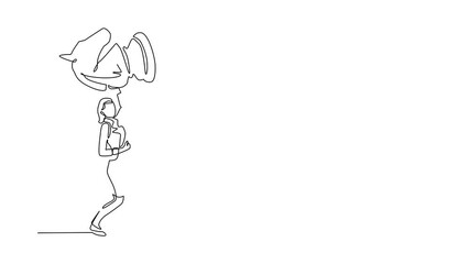 Poster - Animated self drawing of continuous line draw businesswoman holding, lifting knight chess piece. Entrepreneurship tactics, strategy, superiority in business. Full length single line animation