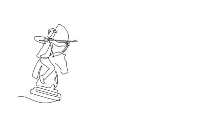 Poster - animated self drawing of continuous line draw businessman holding archery aiming target while riding
