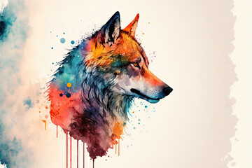 Naklejka na meble Wolf watercolor generative AI