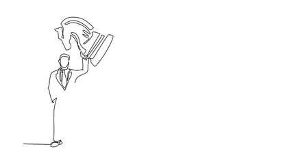 Poster - Self drawing animation of single line draw businessman holding, lifting knight chess piece. Entrepreneurship tactics, strategy, superiority in business. Continuous line draw. Full length animated
